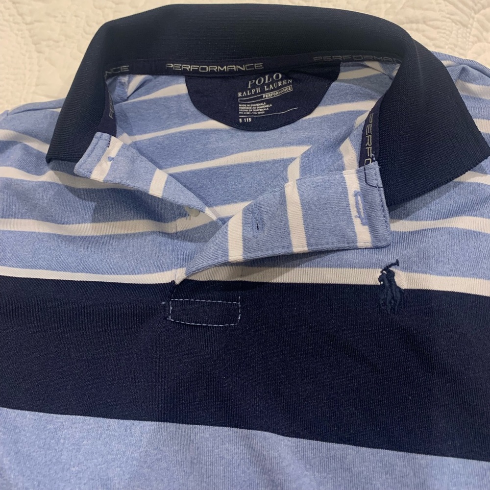 5T Blue block stripe performance polo shirt